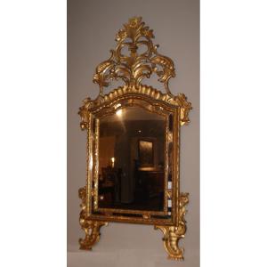Spectaculaire Miroir Italien Des Années 1700 Feuille d'Or Doré Louis XV