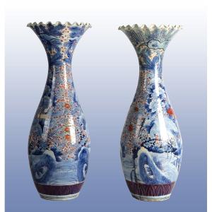  Paire De grands Vases De Cratère En Porcelaine Chinoise Antique Du Milieu Des Années 1800