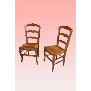 Groupe De 8 Chaises Provençales De La Fin Des Années 1800 En Merisier