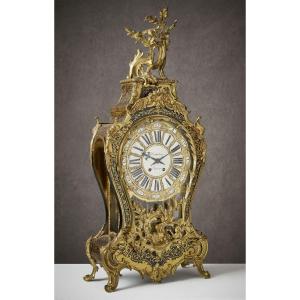 Large Cartel Clock In Boulle Marquetry, 19th Century