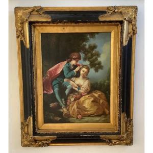Scène Galante Oil On Panel 19th Century