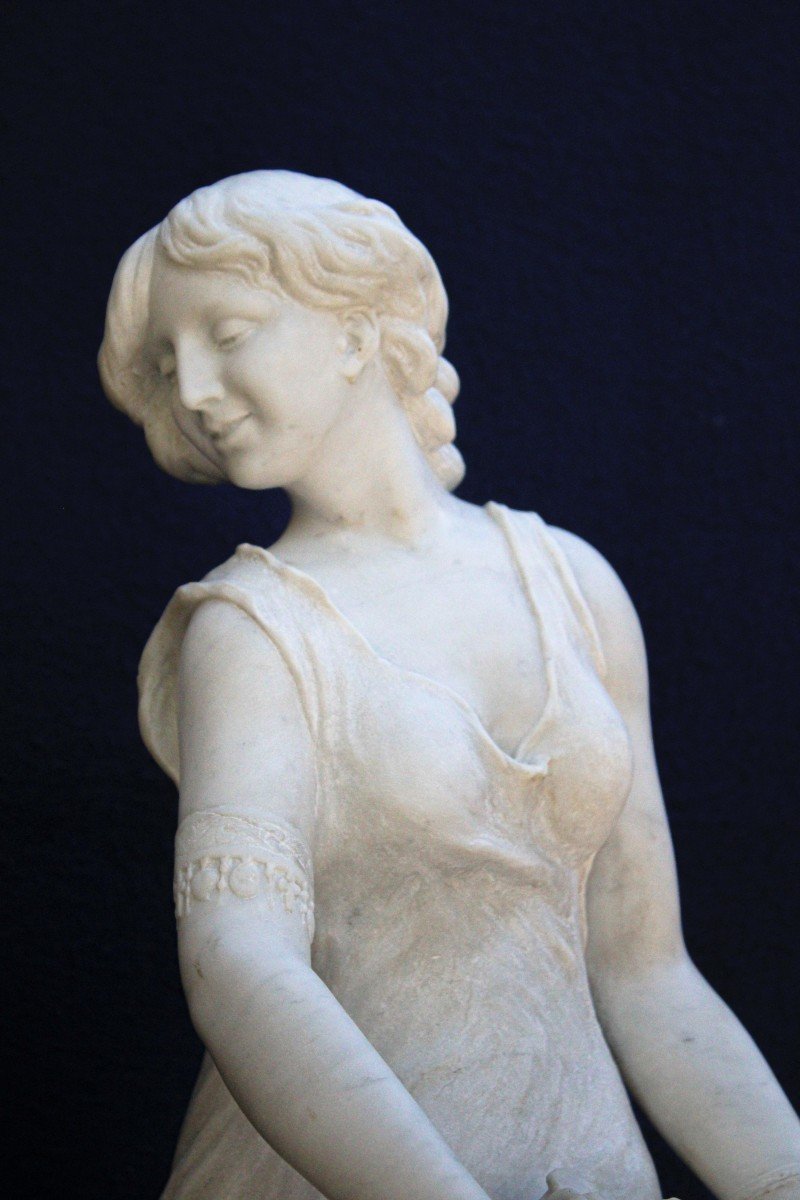 Grande Statua Dama con cesto di fiori in mano Marmo Carrara -photo-6