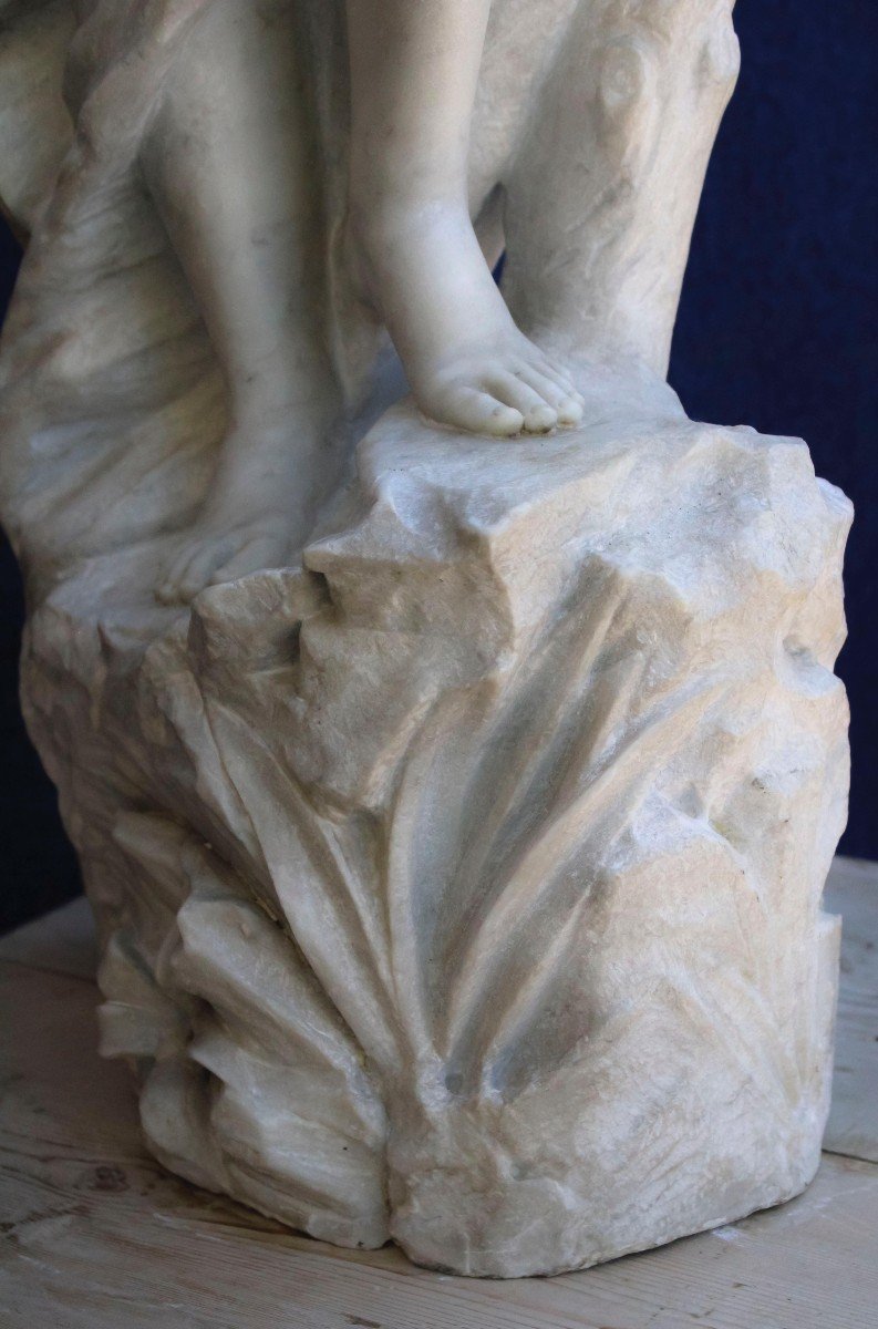 Grande Statua Dama con cesto di fiori in mano Marmo Carrara -photo-7