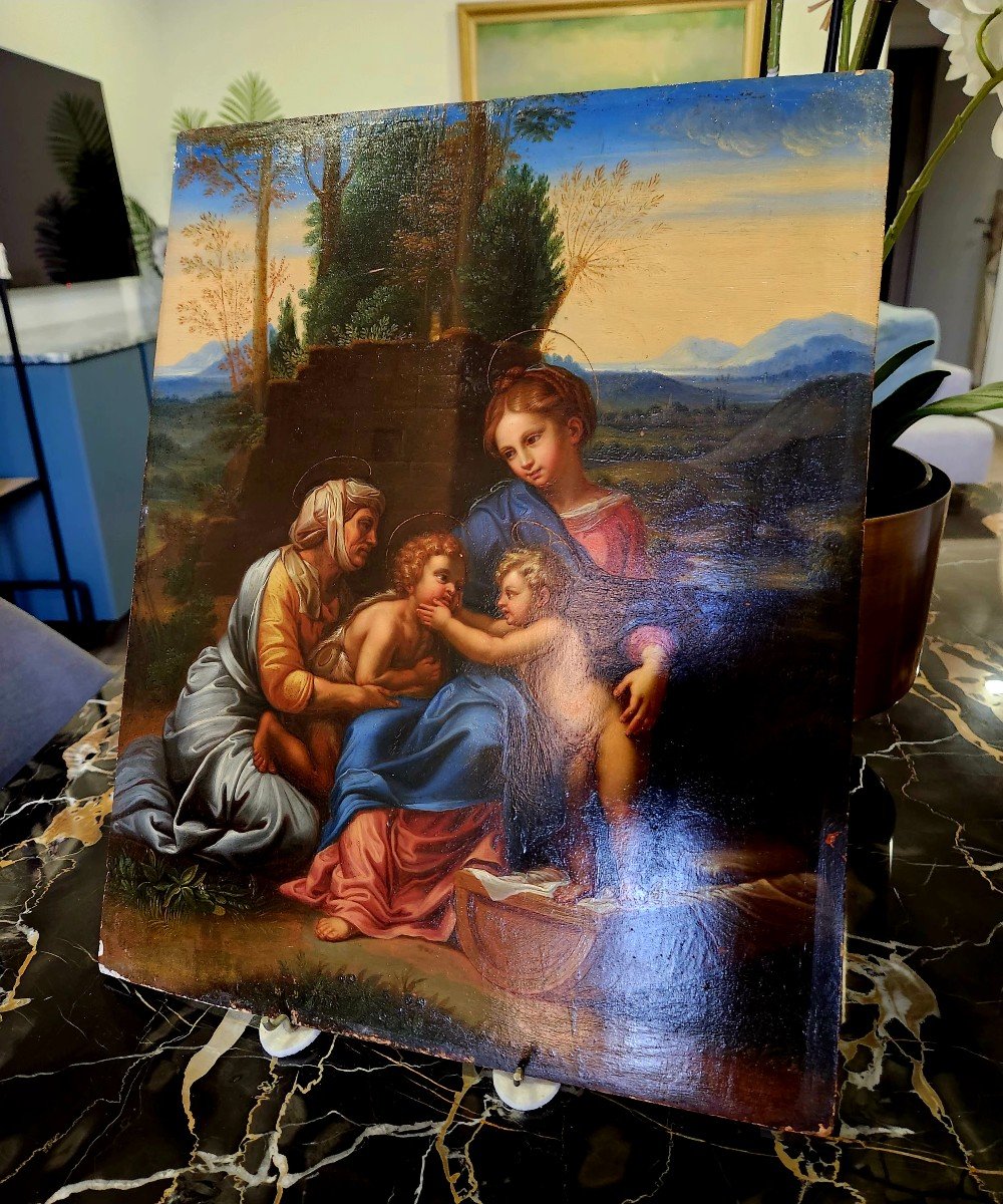 Dipinto su Tavola Piccola Sacra Famiglia da Raffello Sansio-photo-6