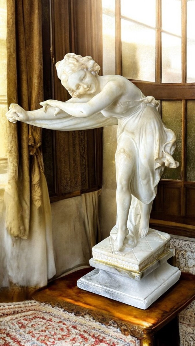 Statua raffigurante una giovane Danzatrice Orientale Marmo Bianco di Carrara -photo-3