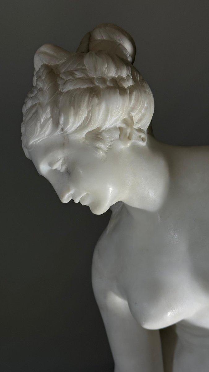 Statua raffigurante una fanciulla nuda (Baigneuse) , Allegrain, Marmo Carrara -photo-5