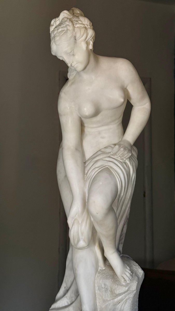 Statua raffigurante una fanciulla nuda (Baigneuse) , Allegrain, Marmo Carrara -photo-6