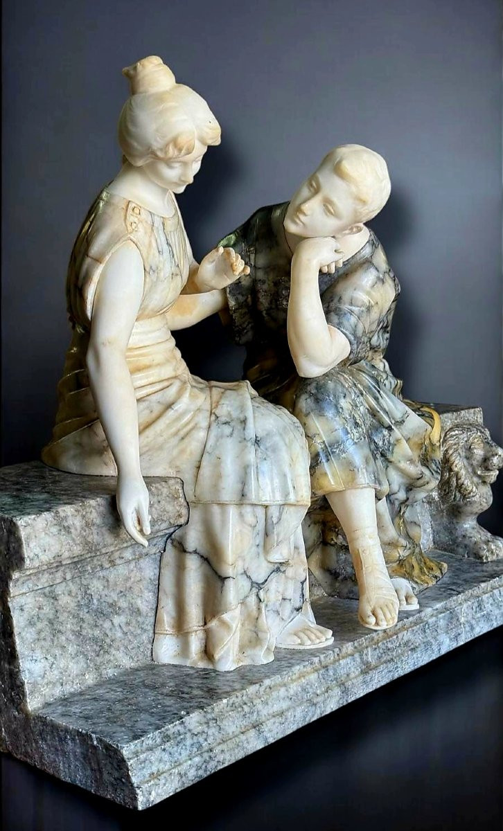 Statua raffigurante due Fanciulli innamorati in Marmo Carrara , Pugi (1850)-photo-3
