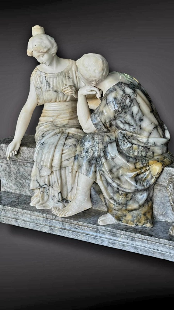 Statua raffigurante due Fanciulli innamorati in Marmo Carrara , Pugi (1850)-photo-4