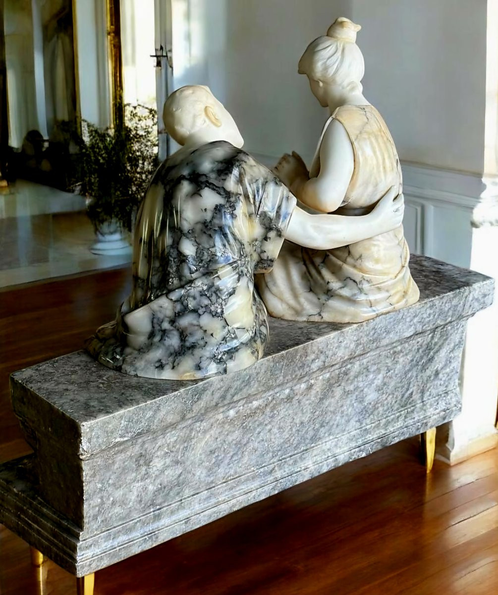 Statua raffigurante due Fanciulli innamorati in Marmo Carrara , Pugi (1850)-photo-4