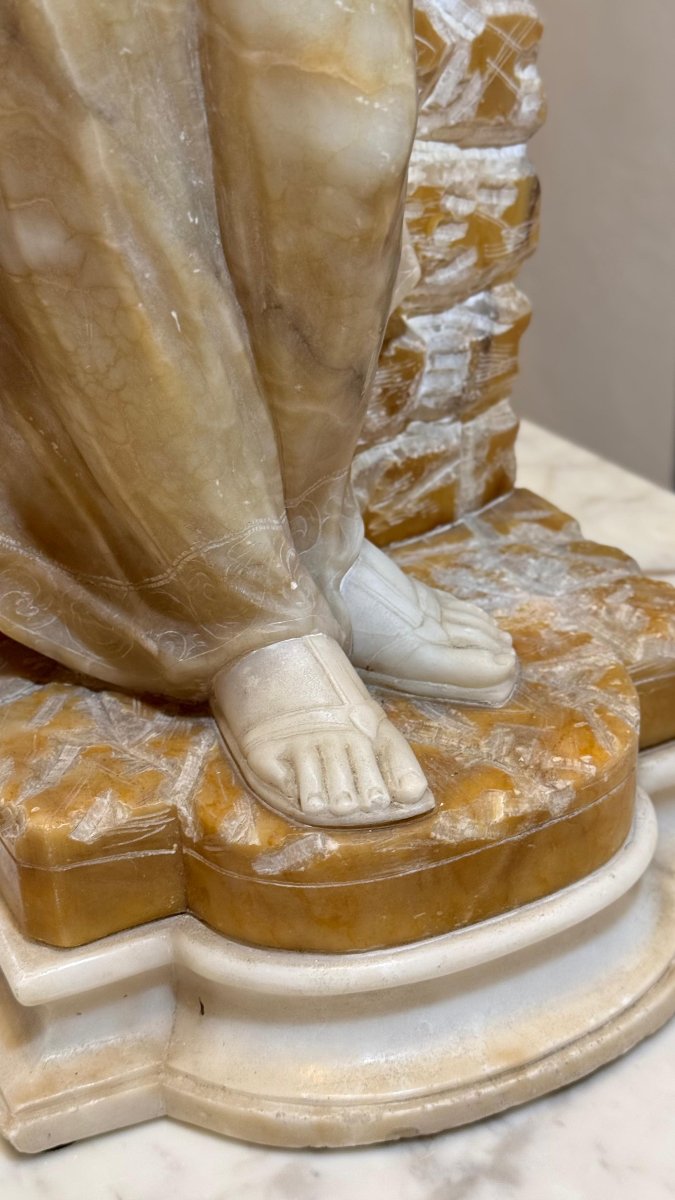 Statua fanciulla con Brocca in Mano,  Marmo di Carrara e Onice miele-photo-7