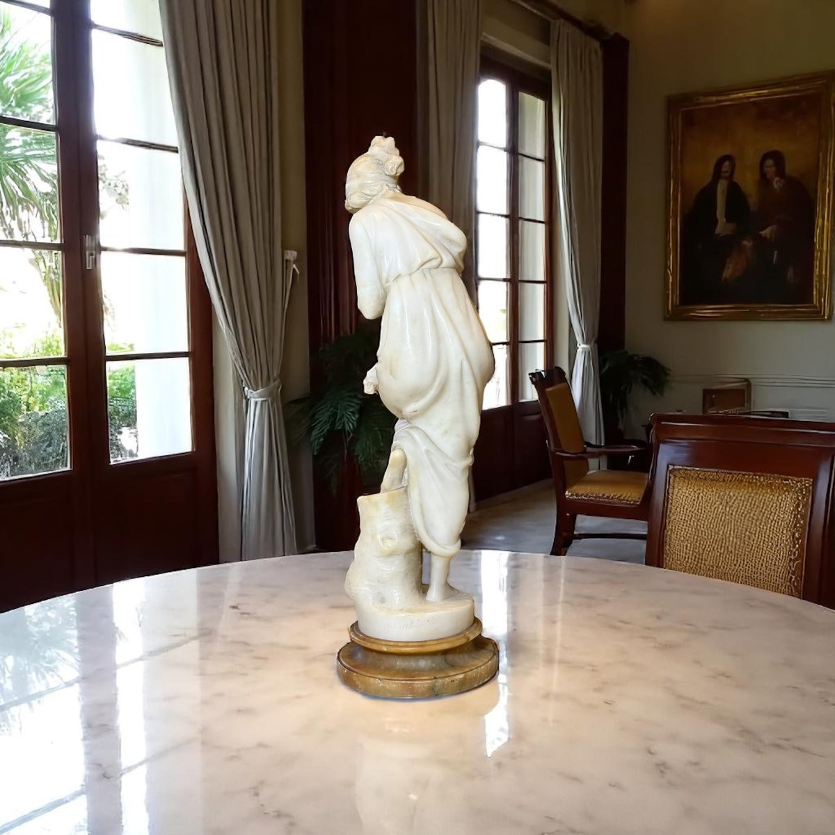 Statua fanciulla che gioca con Colombi in Marmo Bianco Statuario di Carrara -photo-2