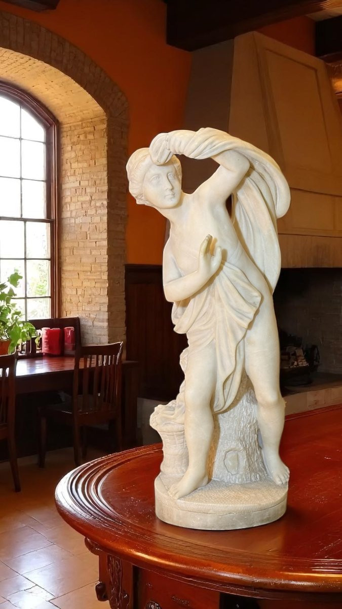 Statua raffigurante una giovane Bagnante Nuda, Marmo Bianco statuario di CARRARA,  Falconet-photo-2