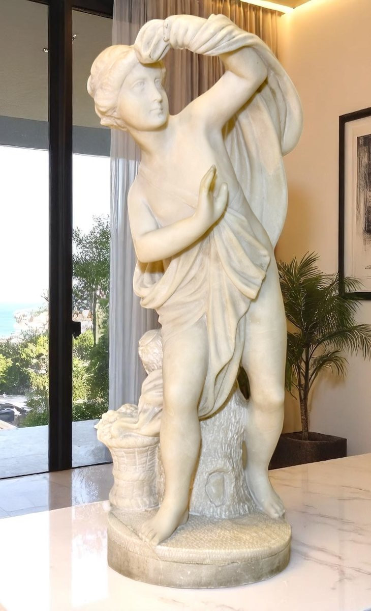 Statua raffigurante una giovane Bagnante Nuda, Marmo Bianco statuario di CARRARA,  Falconet-photo-3