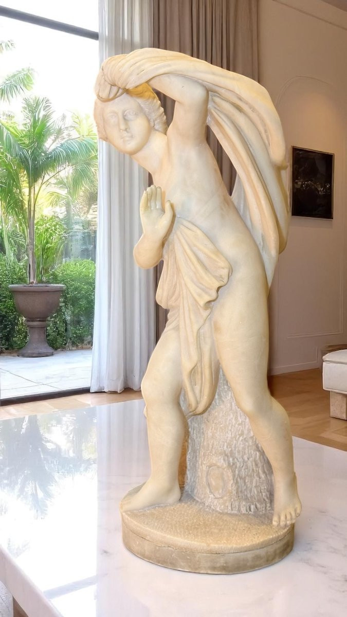 Statua raffigurante una giovane Bagnante Nuda, Marmo Bianco statuario di CARRARA,  Falconet-photo-6