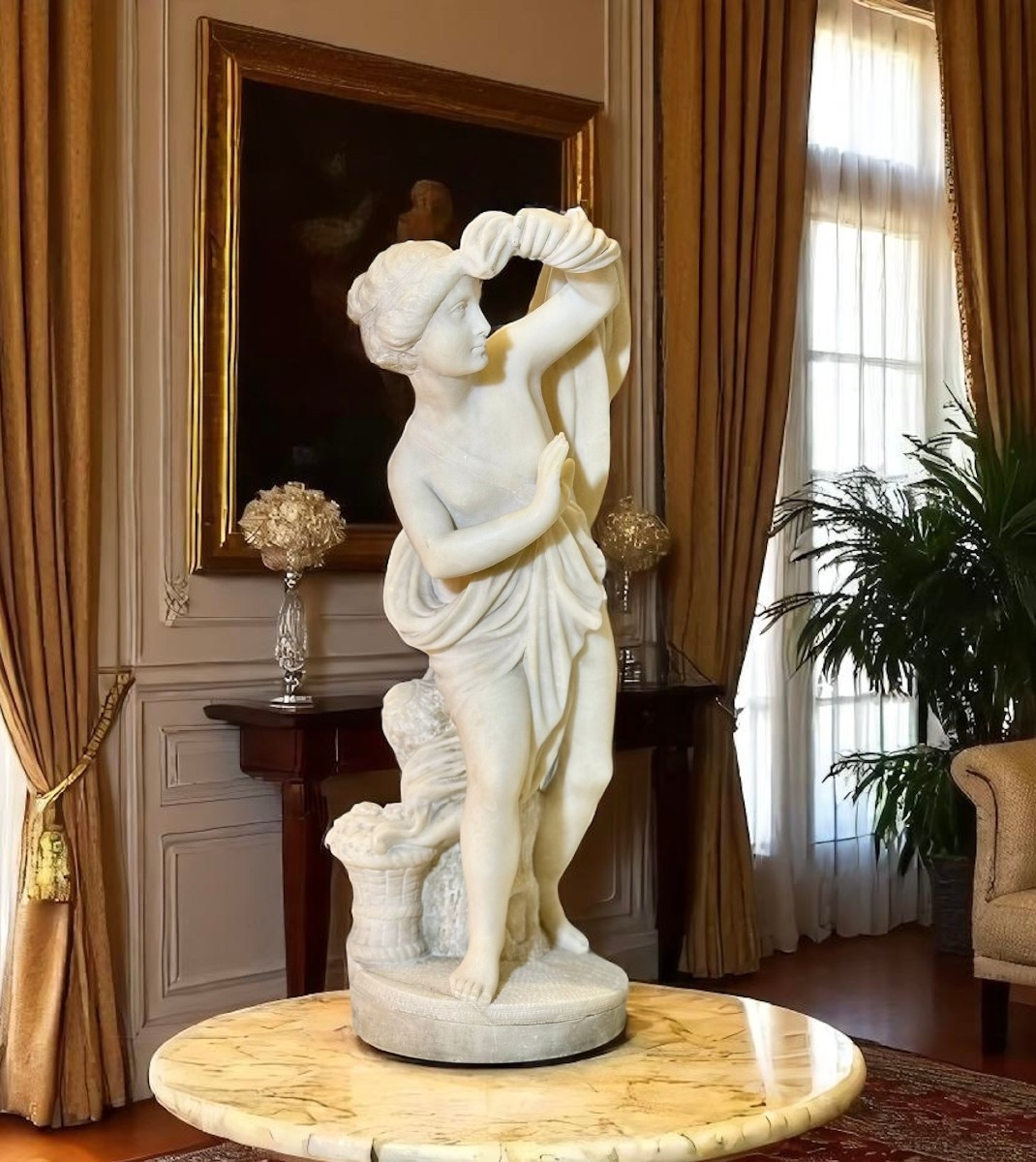 Statua raffigurante una giovane Bagnante Nuda, Marmo Bianco statuario di CARRARA,  Falconet
