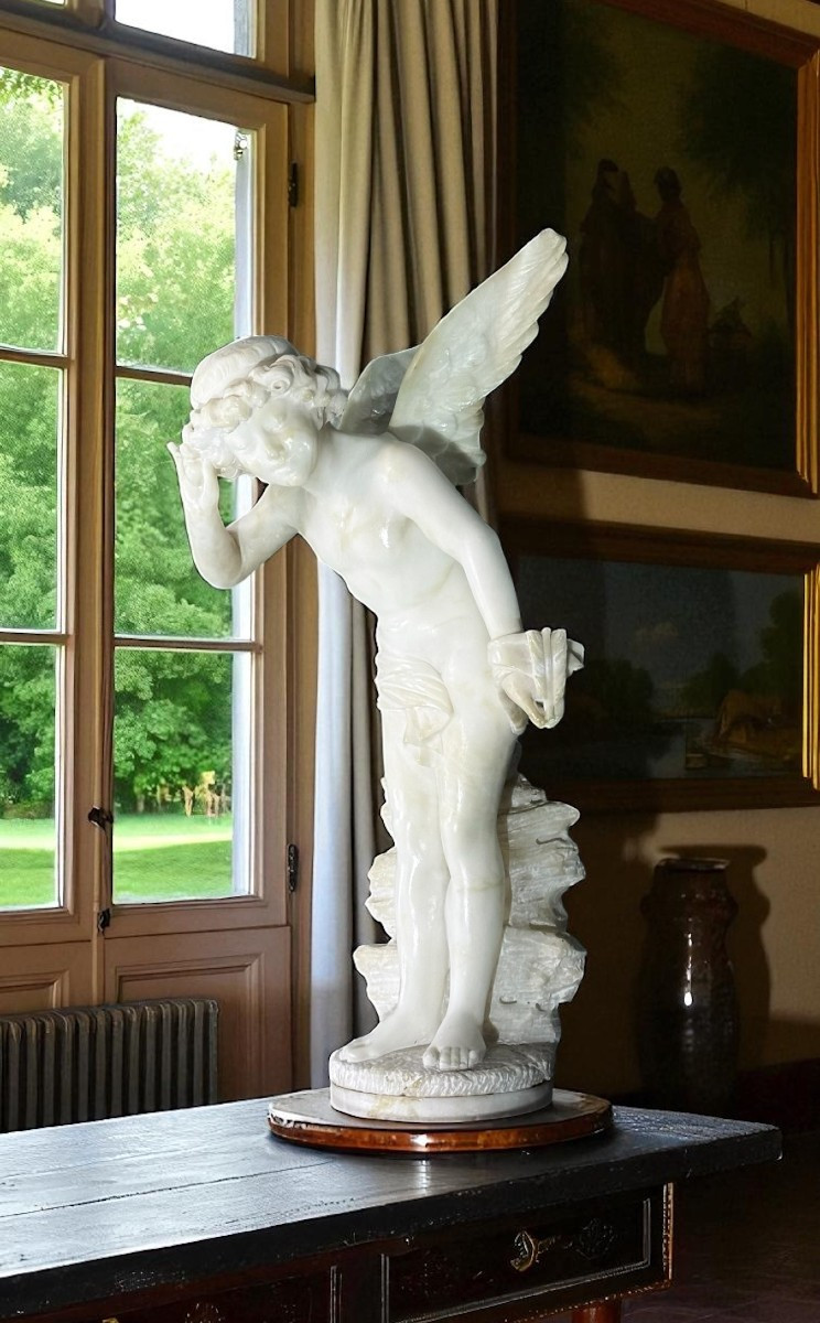 Statua raffigurante giovane Fanciullo sorridente Marmo 