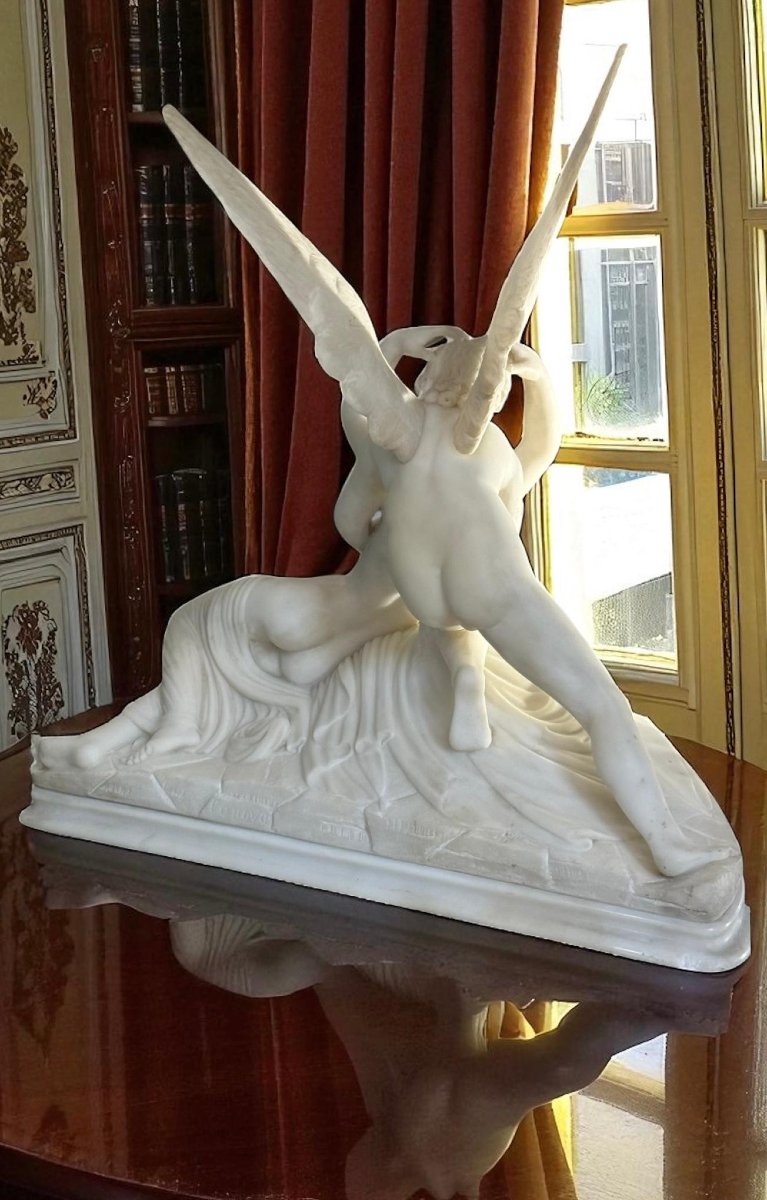 Psiche ravvivata dal Bacio d'Amore, opera italiana scolpita a mano, Marmo Bianco Carrara-photo-3