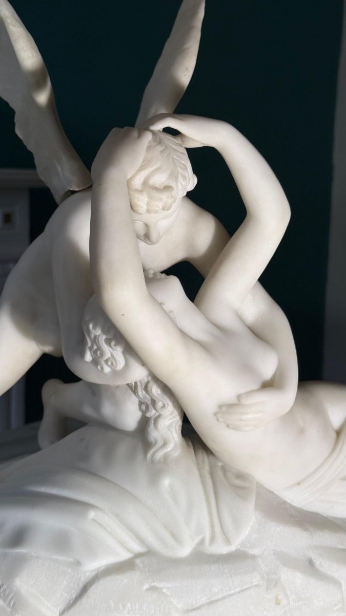 Psiche ravvivata dal Bacio d'Amore, opera italiana scolpita a mano, Marmo Bianco Carrara-photo-2