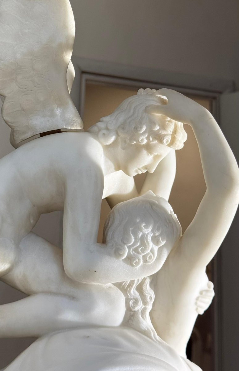 Psiche ravvivata dal Bacio d'Amore, opera italiana scolpita a mano, Marmo Bianco Carrara-photo-4
