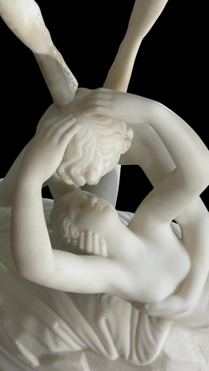 Psiche ravvivata dal Bacio d'Amore, opera italiana scolpita a mano, Marmo Bianco Carrara-photo-7