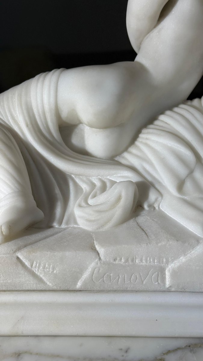 Psiche ravvivata dal Bacio d'Amore, opera italiana scolpita a mano, Marmo Bianco Carrara-photo-8