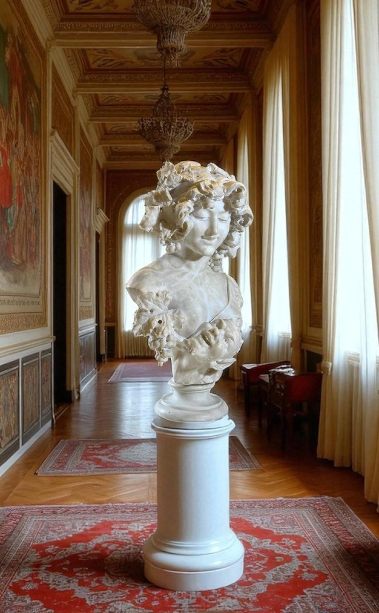 Busto raffigurante una dama con foglie e uva in testa Marmo -photo-2