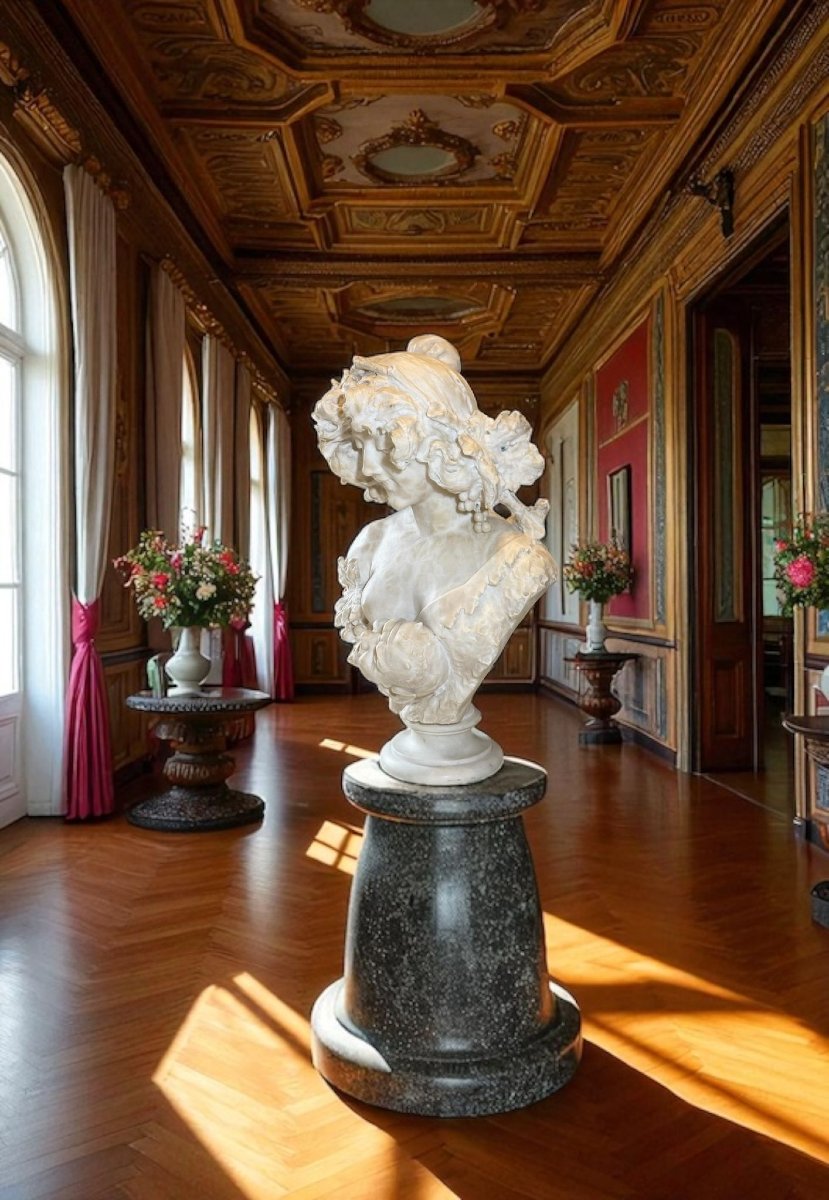 Busto raffigurante una dama con foglie e uva in testa Marmo -photo-3
