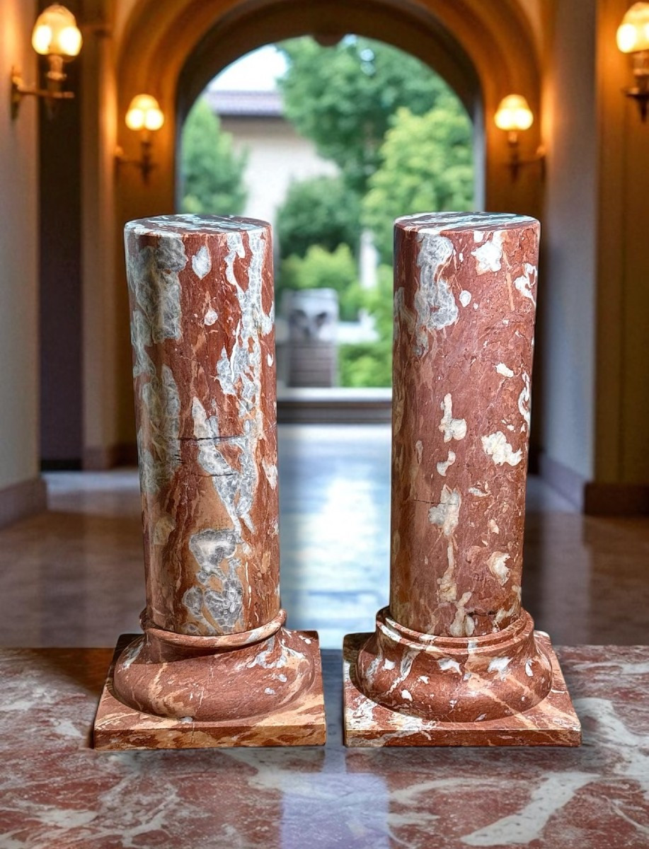Coppia di Colonne in Marmo Rosso Francia 
