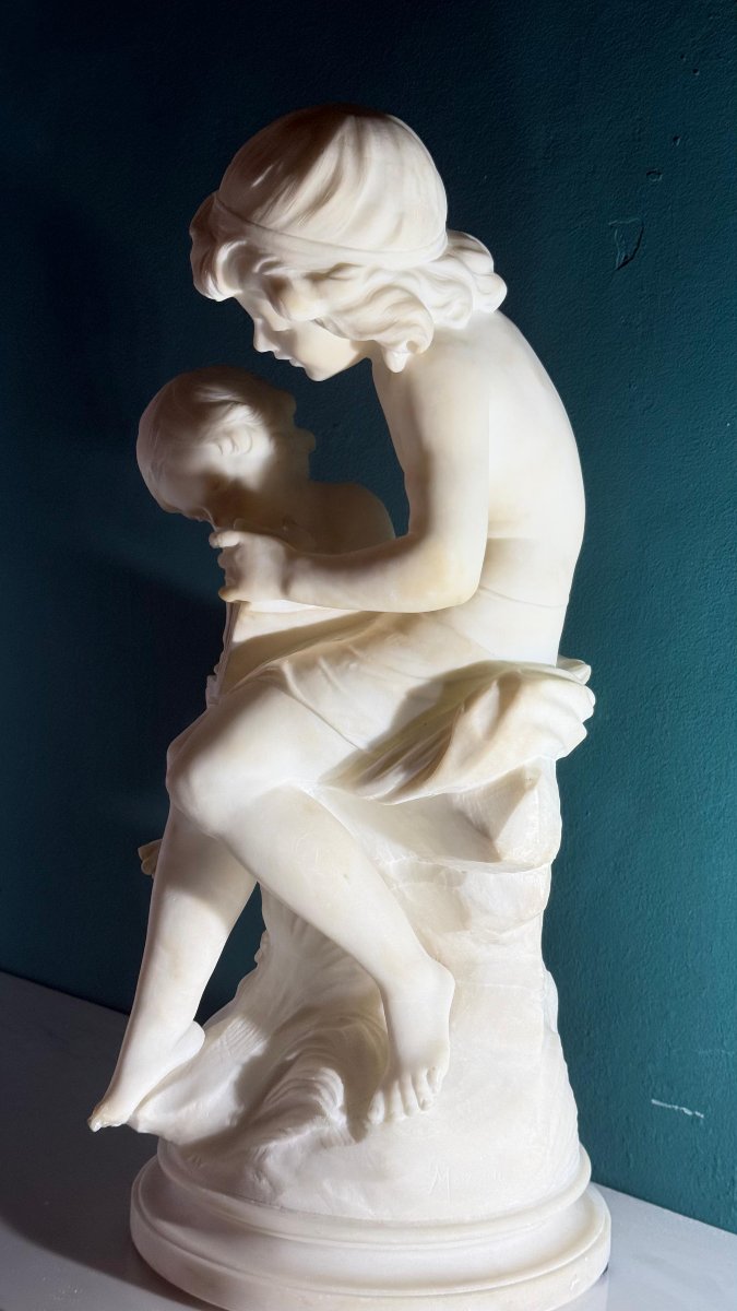 Statua coppia di Fanciulli che leggono un libro Marmo Moreau -photo-3