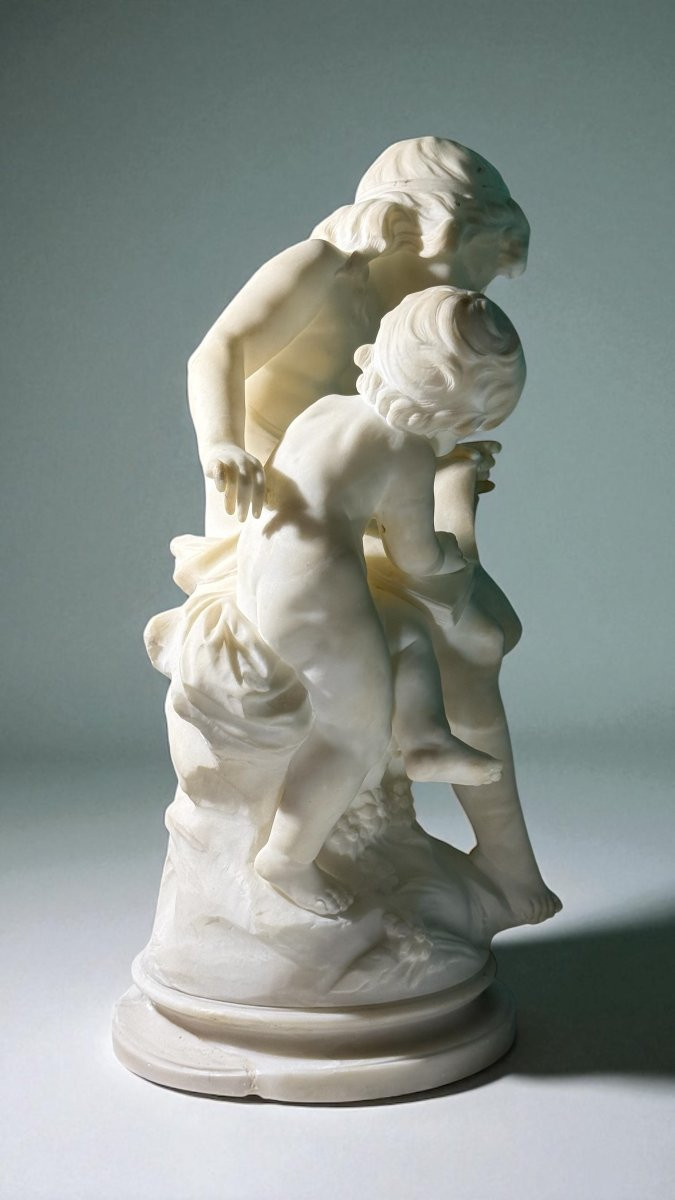 Statua coppia di Fanciulli che leggono un libro Marmo Moreau -photo-4