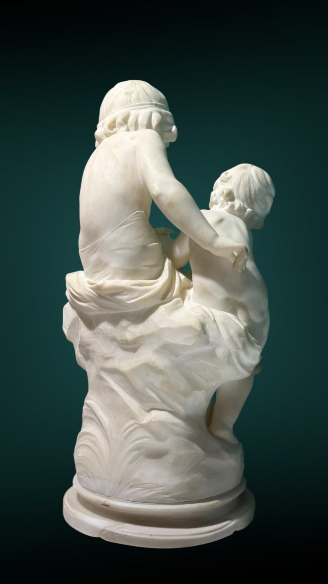 Statua coppia di Fanciulli che leggono un libro Marmo Moreau -photo-5