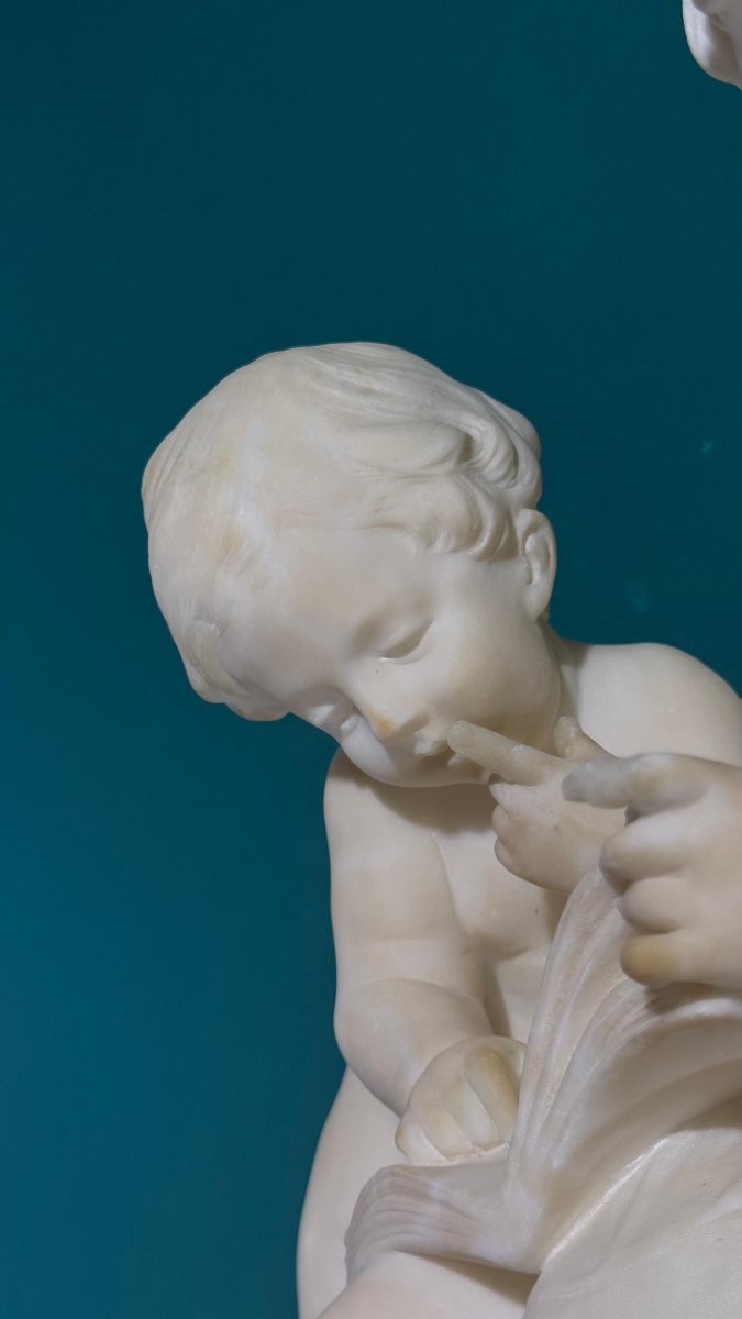 Statua coppia di Fanciulli che leggono un libro Marmo Moreau -photo-6