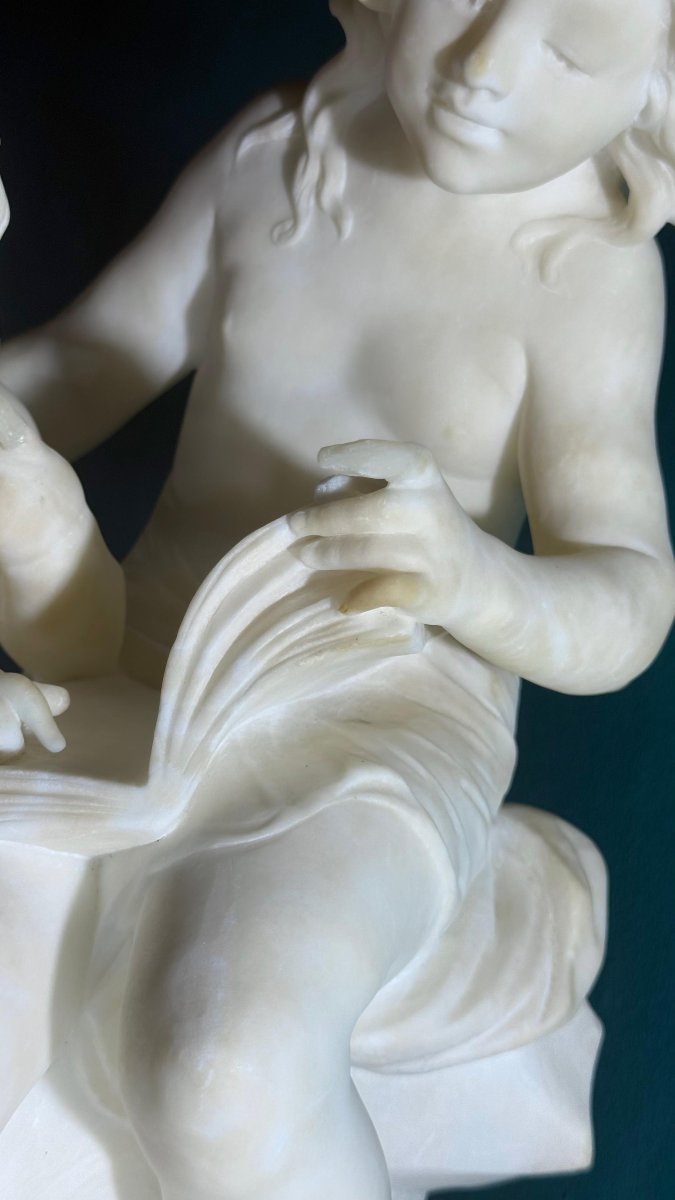 Statua coppia di Fanciulli che leggono un libro Marmo Moreau -photo-8