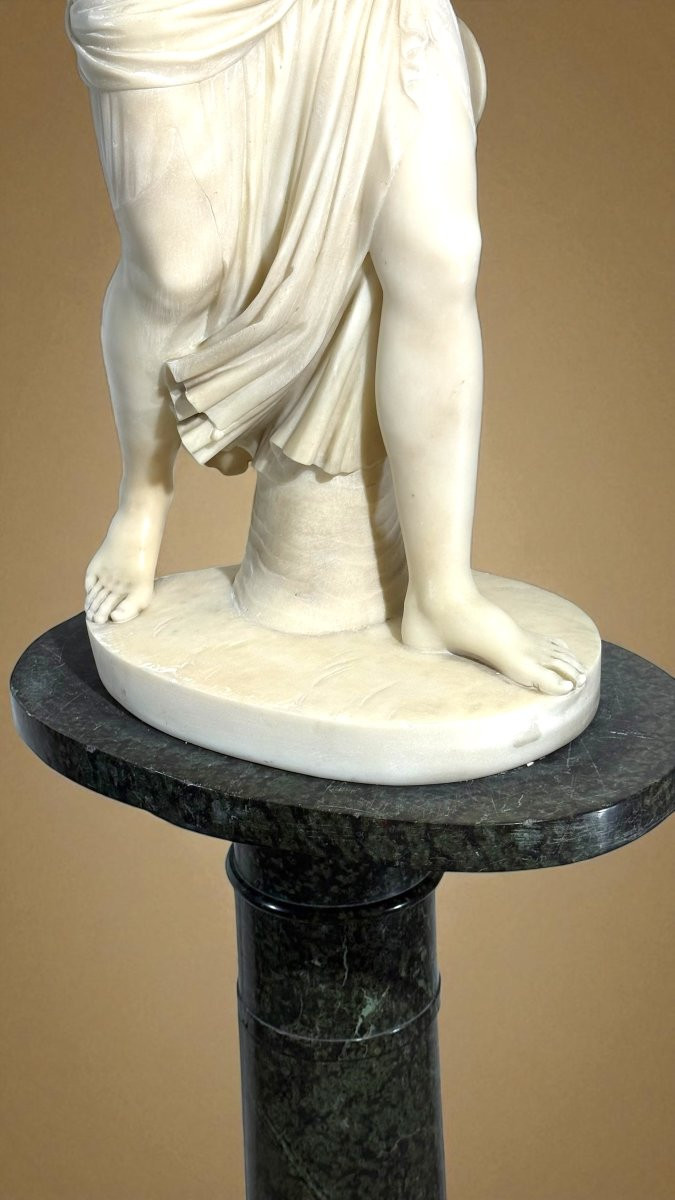 Statua fanciulla neoclassica con fauno, Marmo Bianco statuario di Carrara, FOUCOU-photo-4