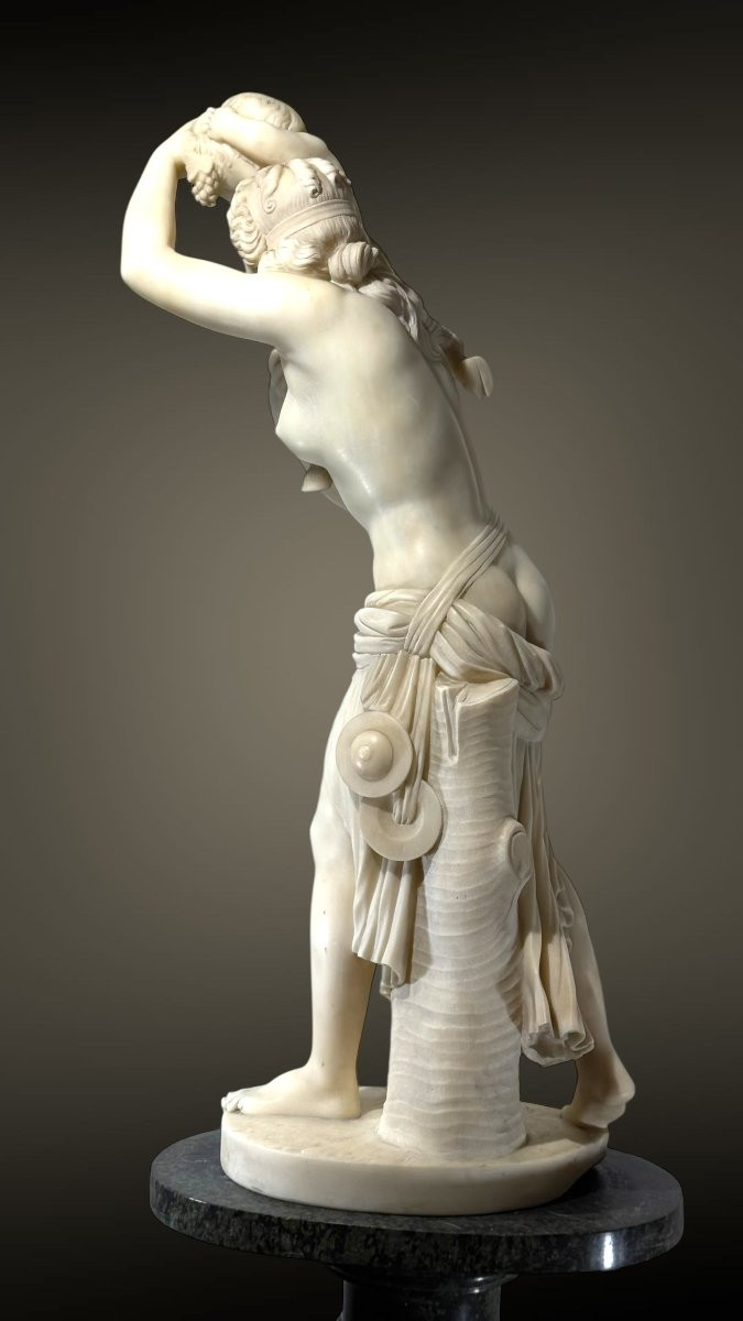 Statua fanciulla neoclassica con fauno, Marmo Bianco statuario di Carrara, FOUCOU-photo-7