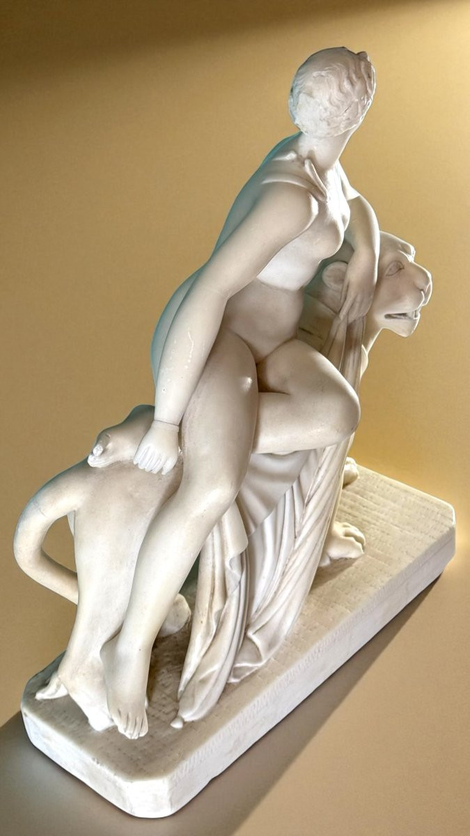 Statua raffigurante Arianna con la Pantera, Marmo Bianco Statuario di Carrara -photo-3