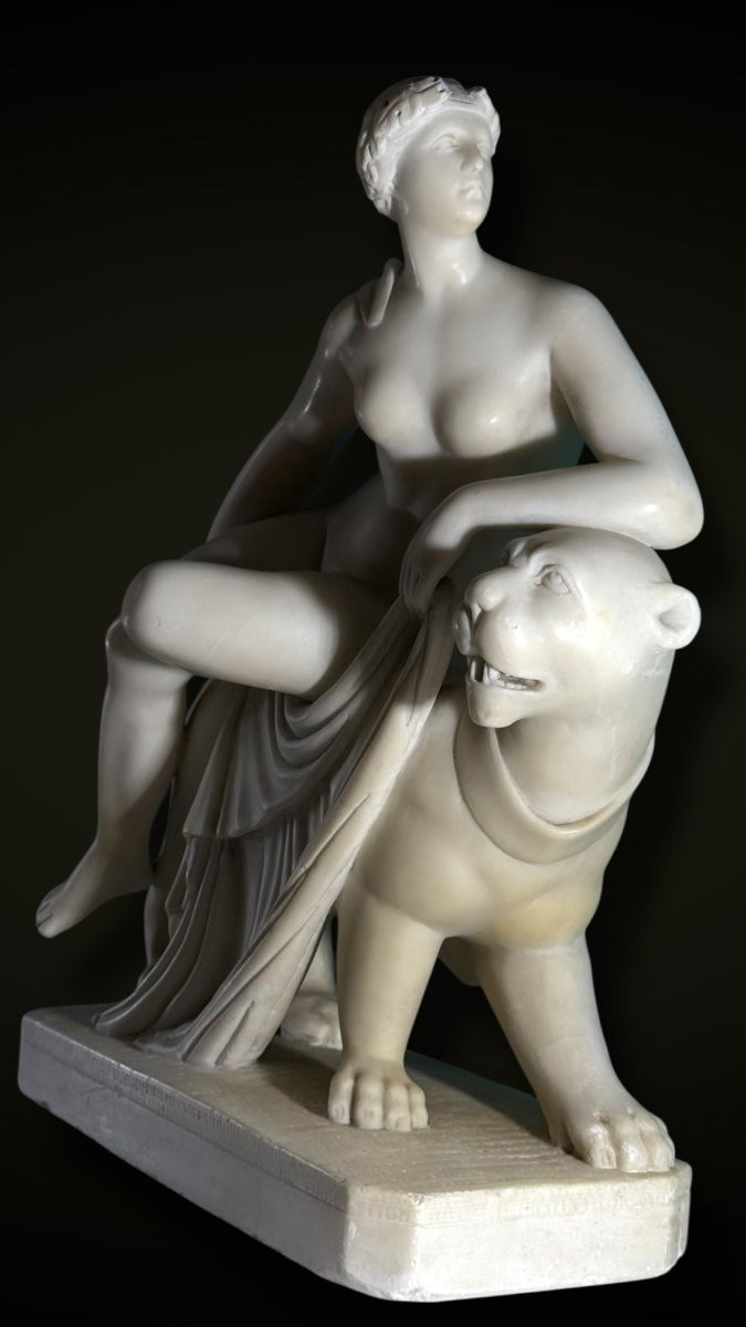 Statua raffigurante Arianna con la Pantera, Marmo Bianco Statuario di Carrara -photo-5