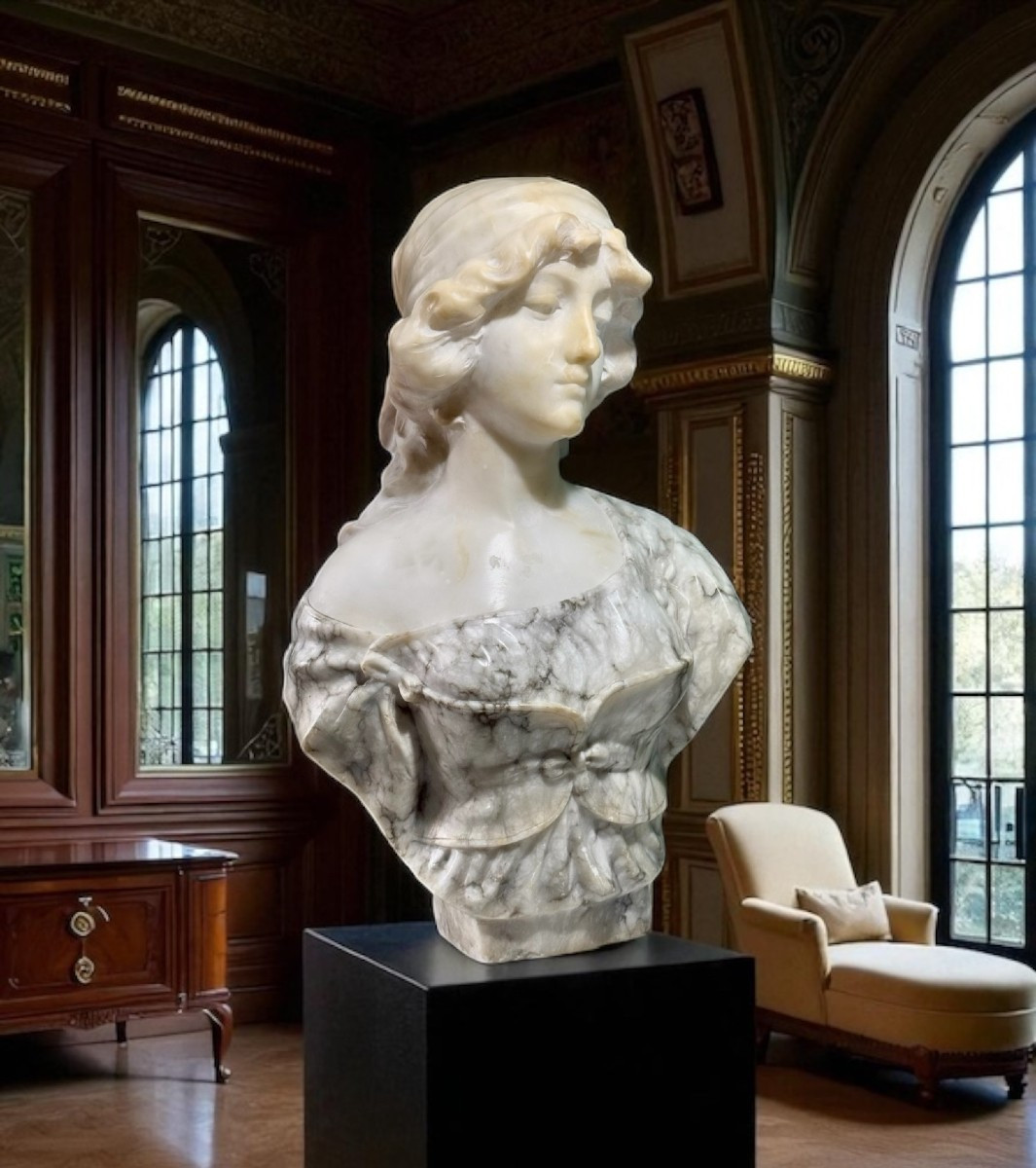 Busto raffigurante fanciulla in Marmo 