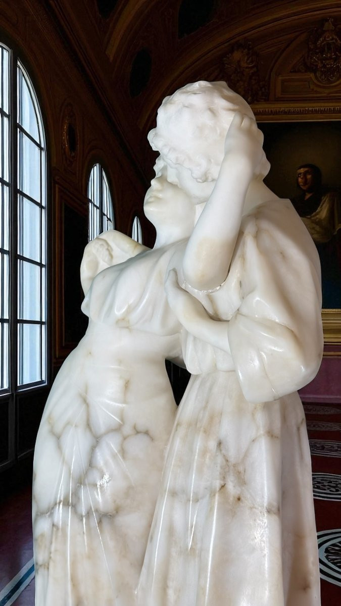Statua Coppia Fanciulli innamorati che Danzano, Marmo Carrara & Calacatta Oro-photo-2