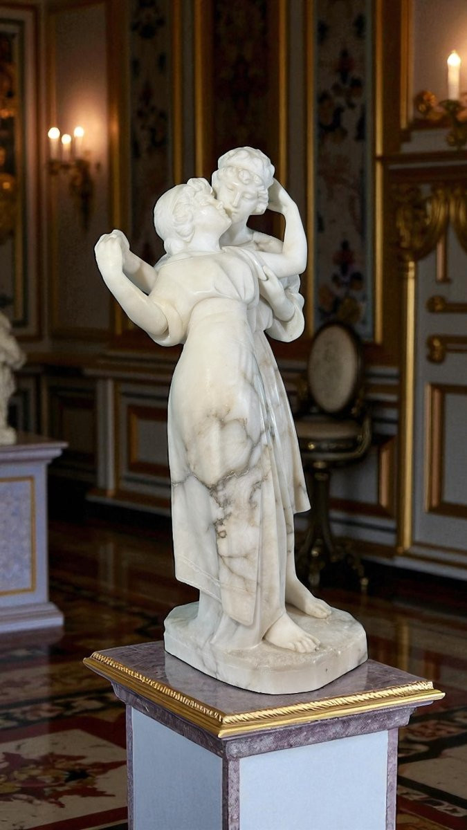 Statua Coppia Fanciulli innamorati che Danzano, Marmo Carrara & Calacatta Oro-photo-3