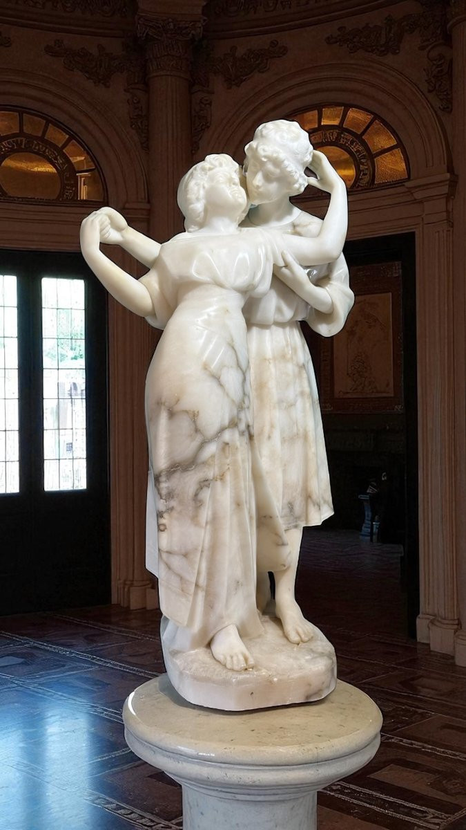 Statua Coppia Fanciulli innamorati che Danzano, Marmo Carrara & Calacatta Oro-photo-8