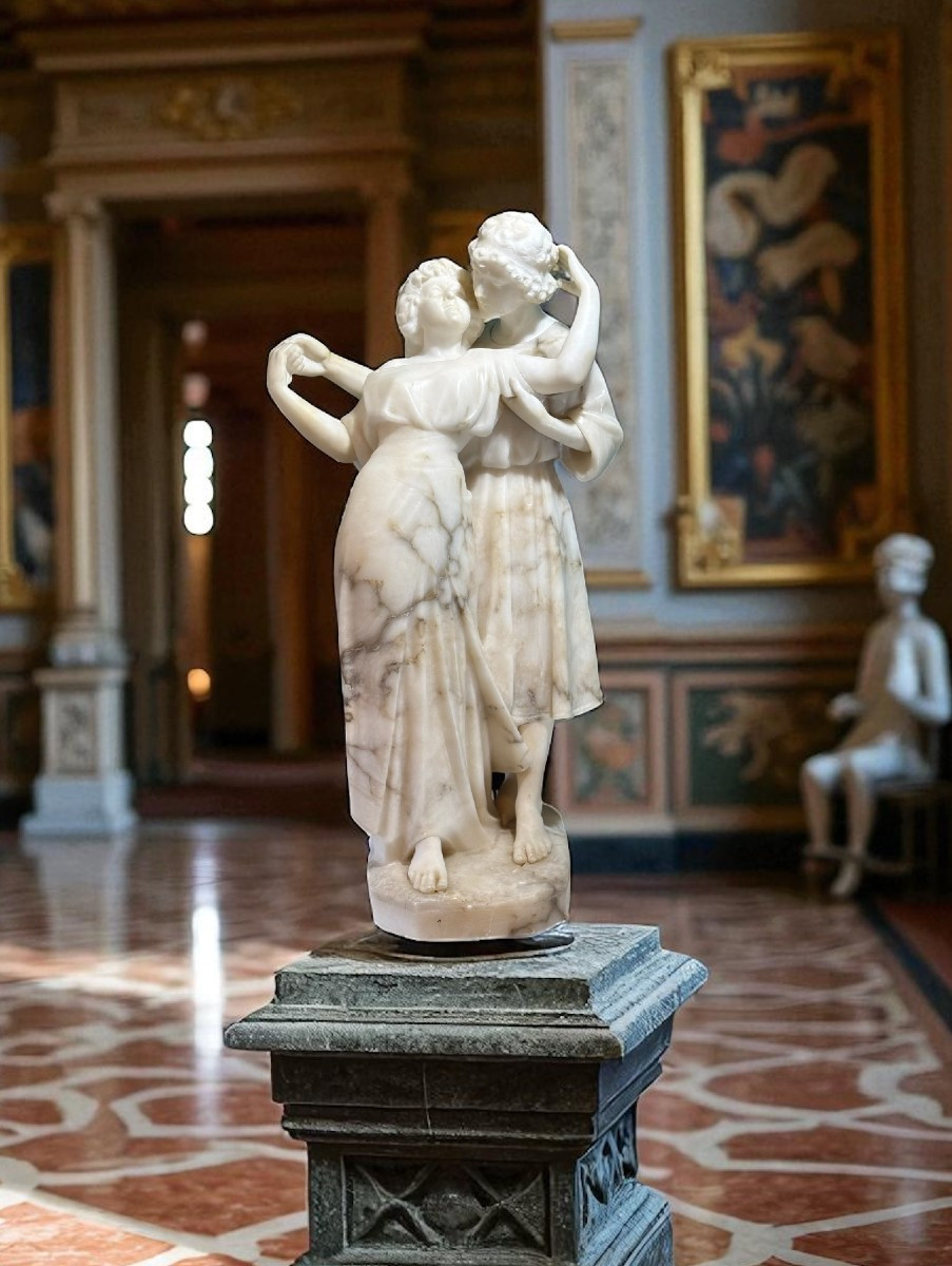 Statua Coppia Fanciulli innamorati che Danzano, Marmo Carrara & Calacatta Oro