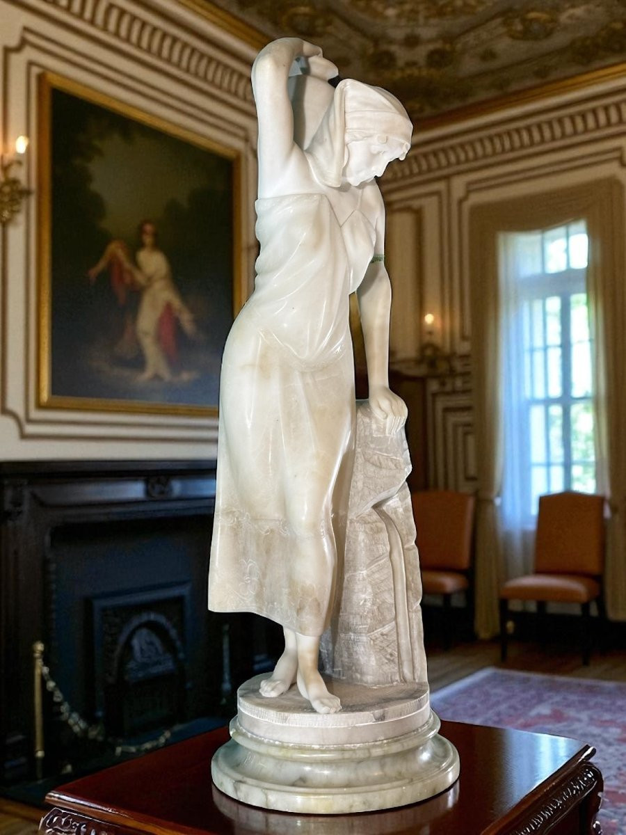 Statua giovane fanciulla con Anfora, Marmo Bianco Statuario di Carrara -photo-3