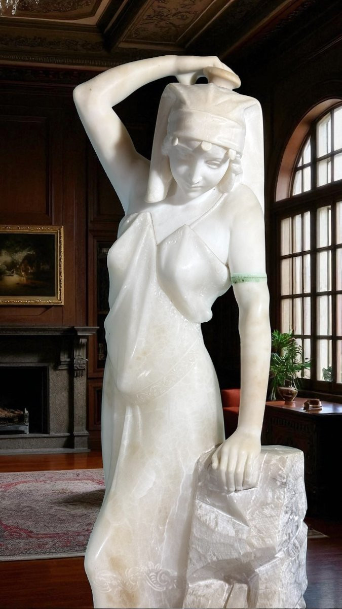 Statua giovane fanciulla con Anfora, Marmo Bianco Statuario di Carrara -photo-7