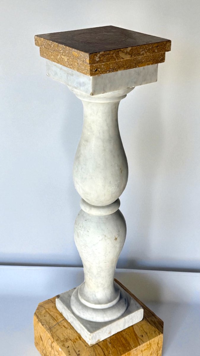 Colonna/Capitello Architettonico in Marmo Bianco Carrara e Giallo Siena -photo-2