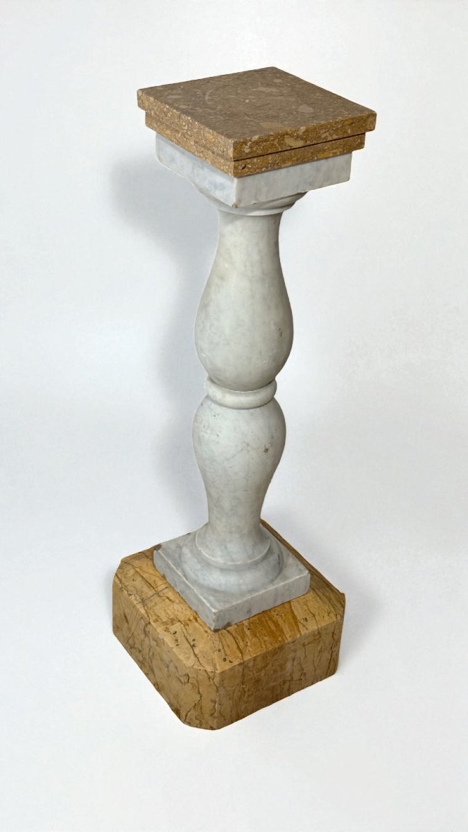 Colonna/Capitello Architettonico in Marmo Bianco Carrara e Giallo Siena -photo-4