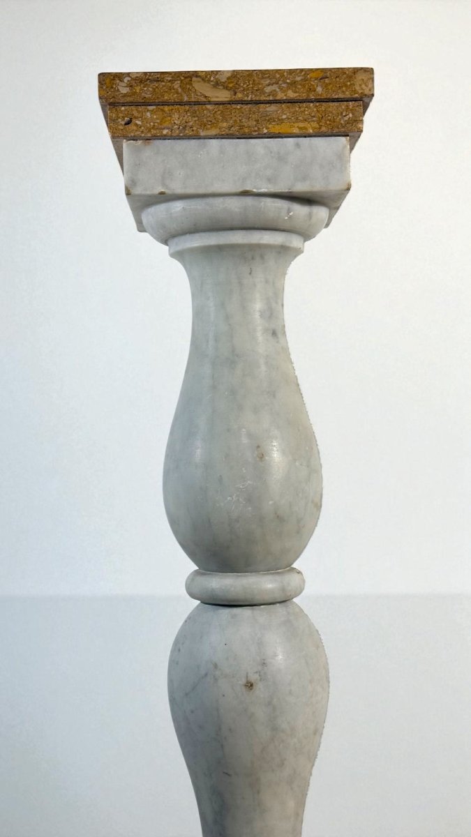 Colonna/Capitello Architettonico in Marmo Bianco Carrara e Giallo Siena -photo-8