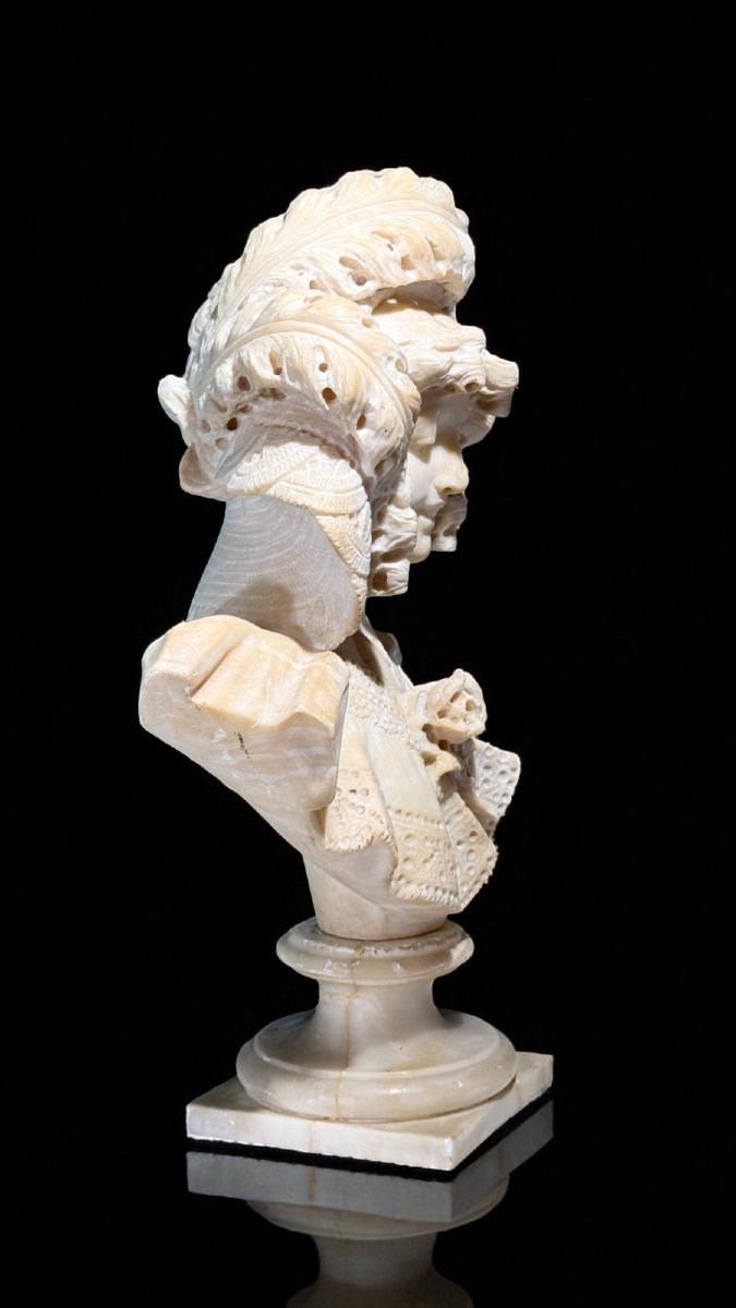 Busto raffigurante una giovane fanciulla con fiori e grande cappello, Marmo -photo-3
