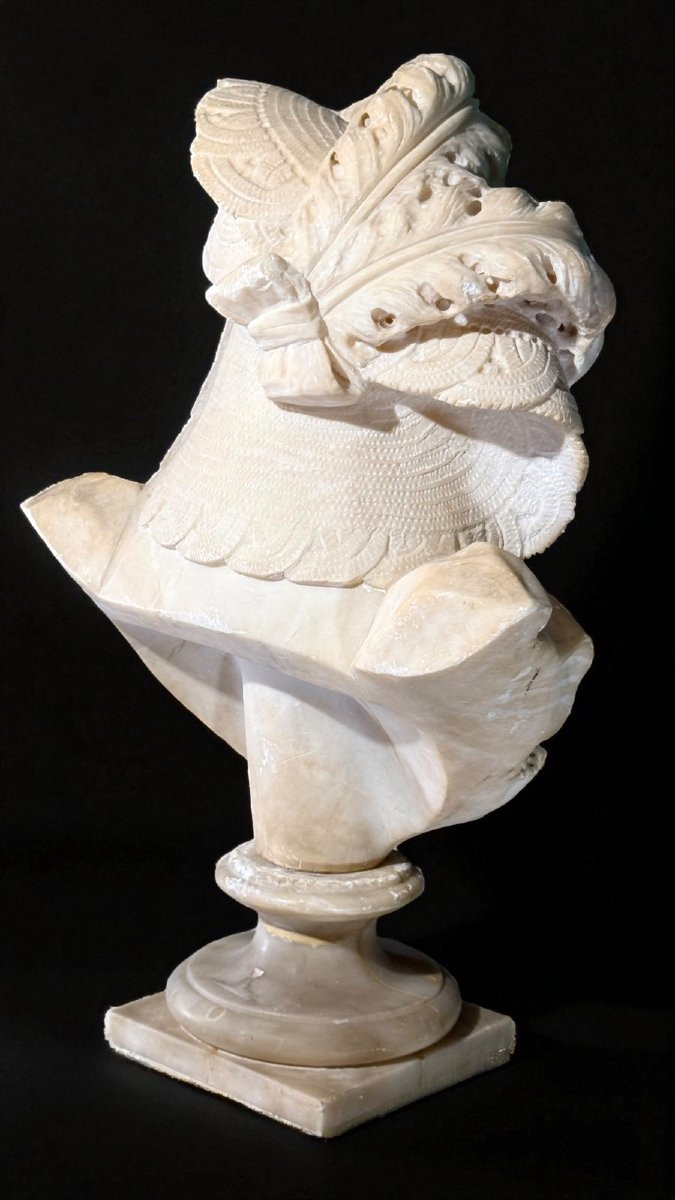 Busto raffigurante una giovane fanciulla con fiori e grande cappello, Marmo -photo-5